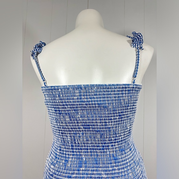 GIANNI BINI SZ XL MIA SMOCKED BLUE GINGHAM RUFFLE STRAP SLEEVELESS MINI DRESS - Picture 8 of 14